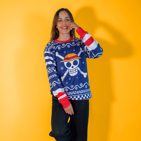 Sudadera Navideña One Piece Mugiwara Blue