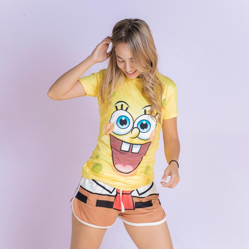 Traje Short De Bob Esponja Para Mujer Blusa Bob Esponja En Pijama